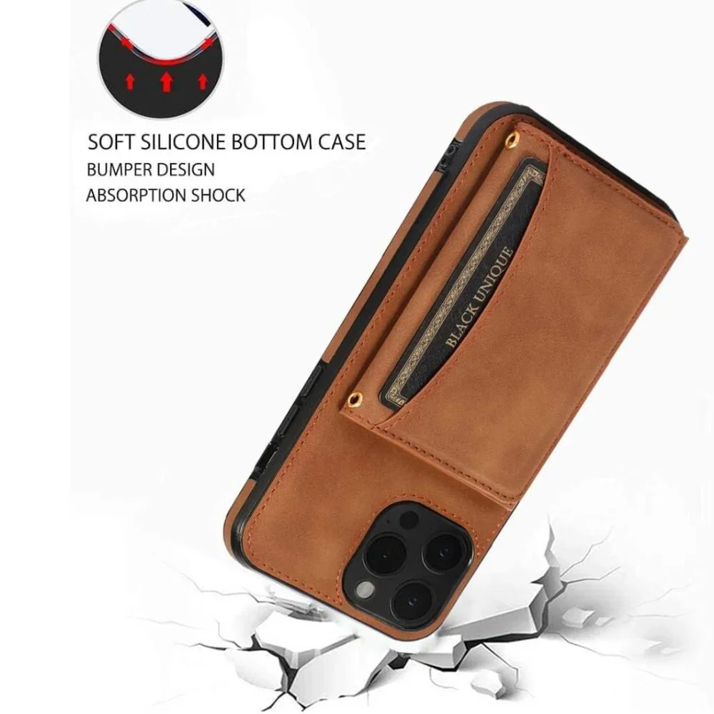 Luxury Wallet Case for iPhone 14 Pro – RFID Blocking, Card Holder & Stand